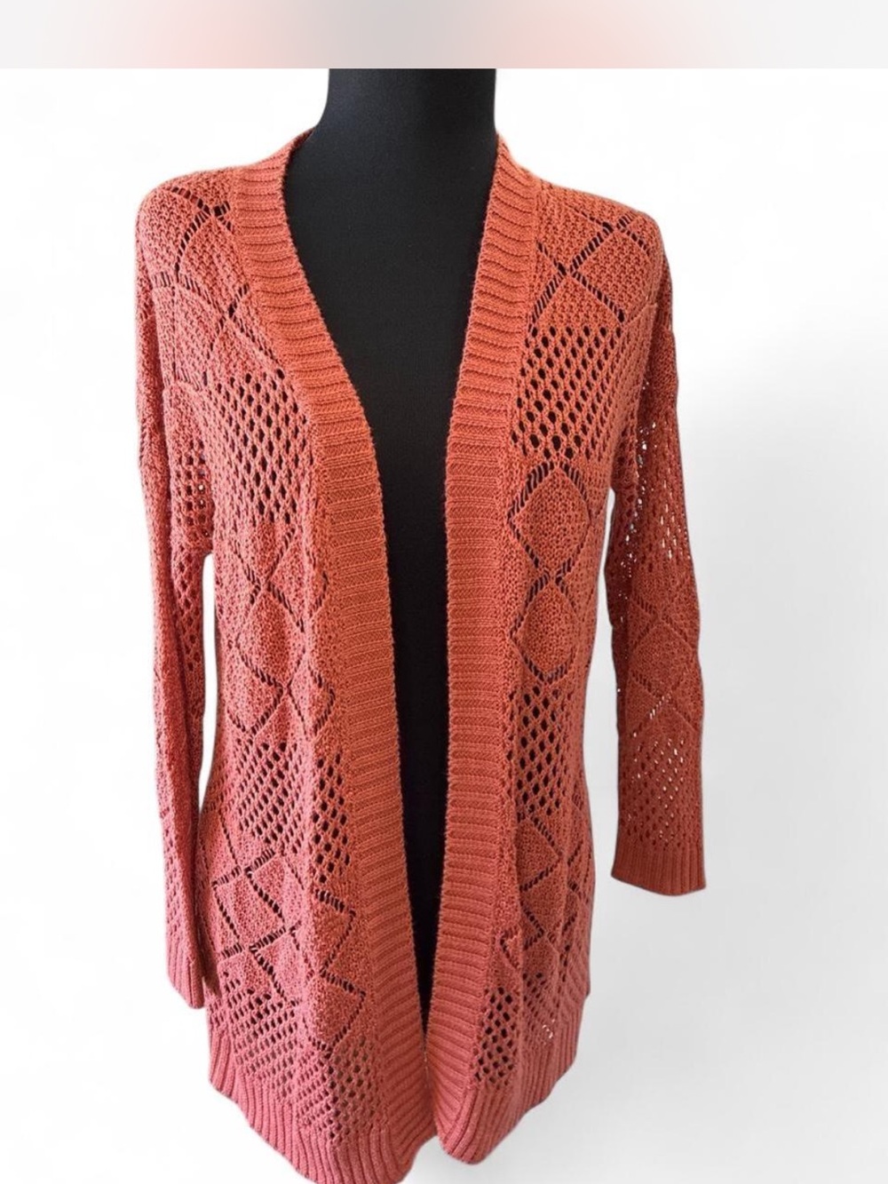 Pink Rose Open-Front Brick-Red Knit Cardigan